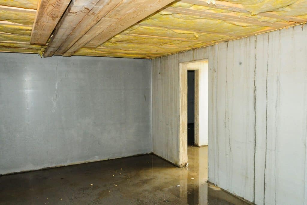 Water leakage on the flooring of a basement due to heavy rain