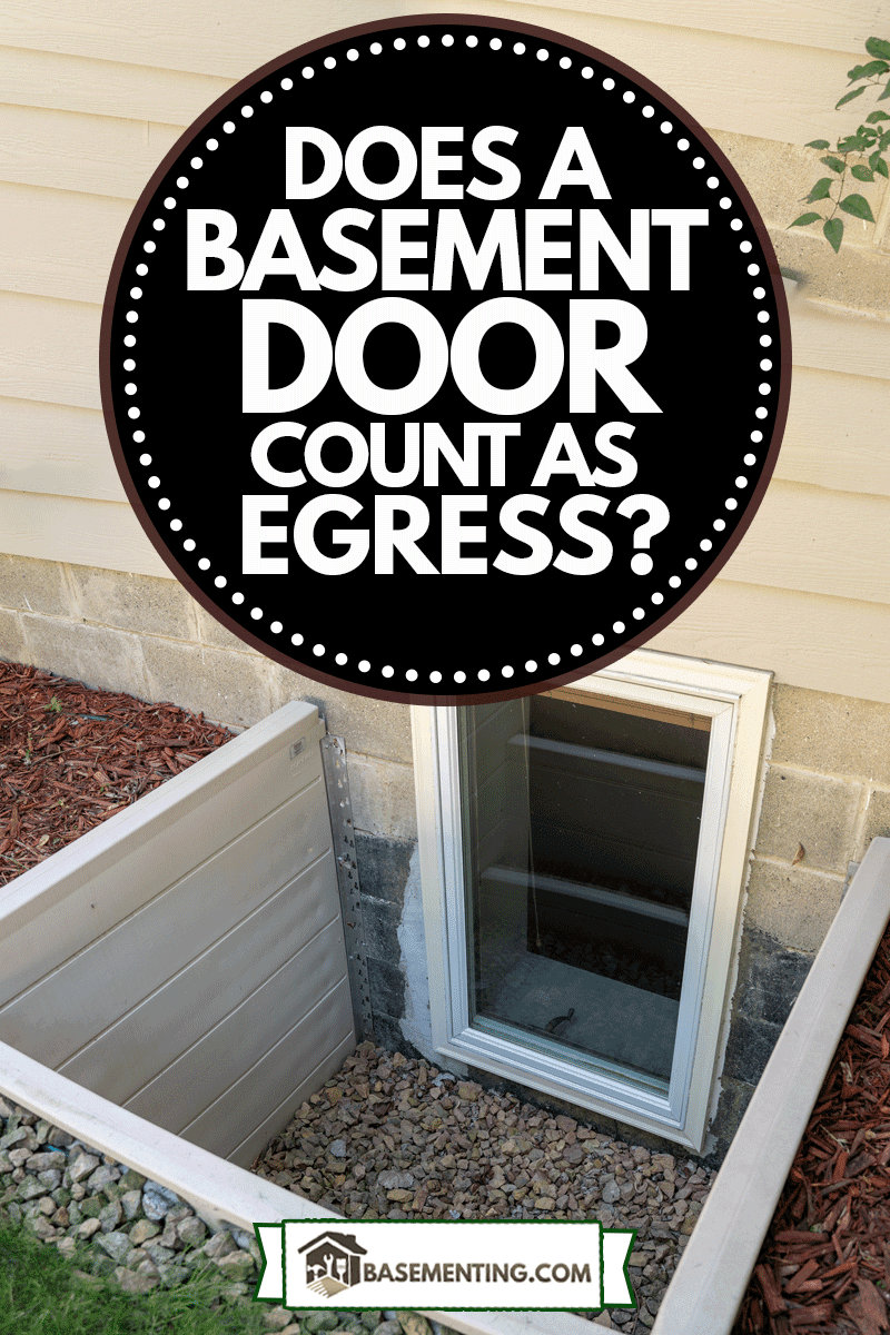 Exterior view of an egress window in a basement bedroom. These windows are required as part of the USA fire code for basement bedrooms, Does A Basement Door Count As Egress?