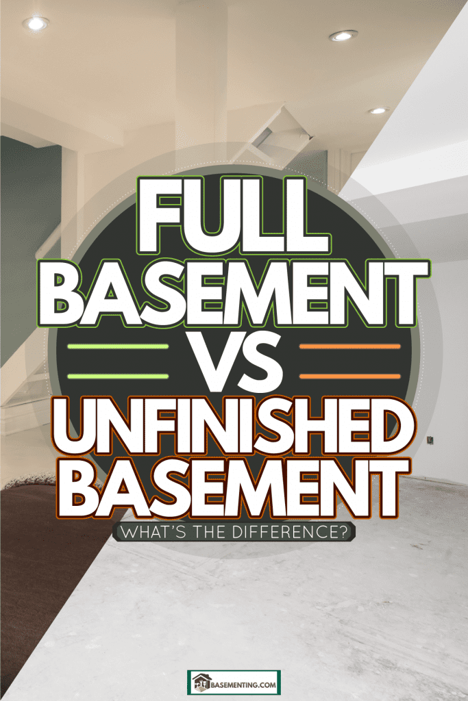 A collaged photo of an unfinished and finished basement, Full Basement Vs Finished Basement: What's The Difference?