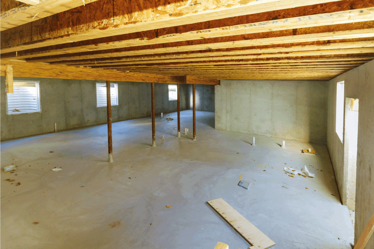 New residential construction home framing electrician power supply with basement view
