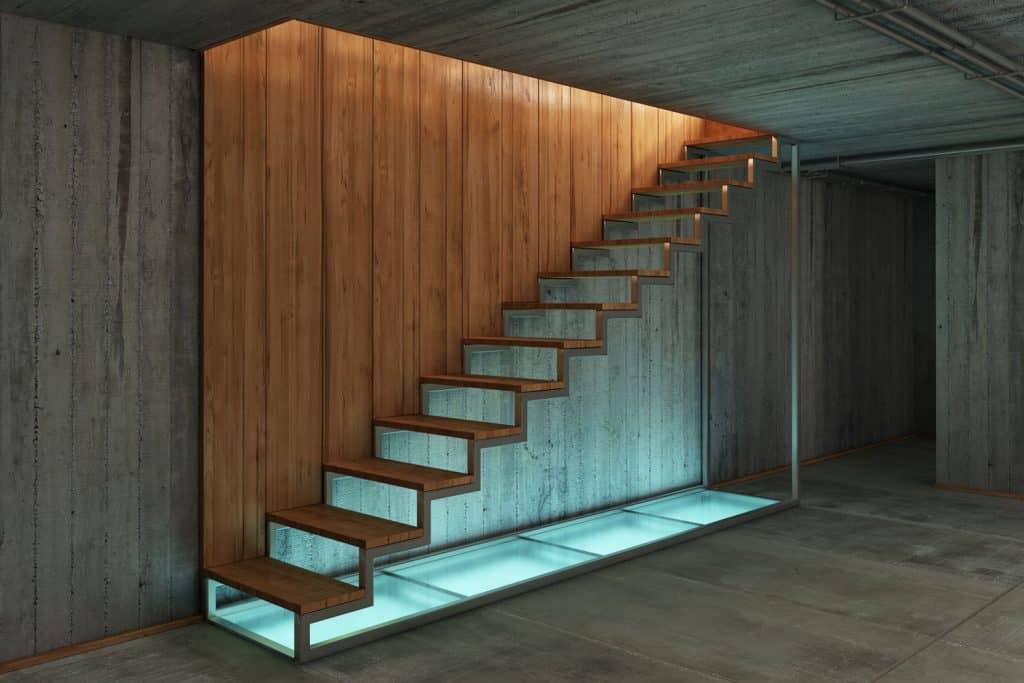 Ultra modern inspired basement with lighting on the bottom