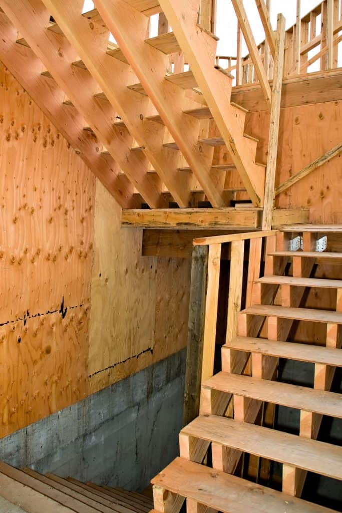 Wooden membranes of a house with visible stair stringers