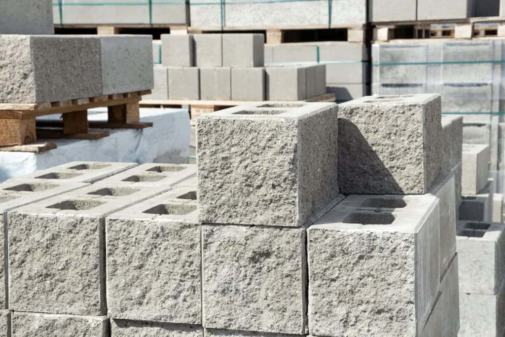 A large stockpile of cinder blocks