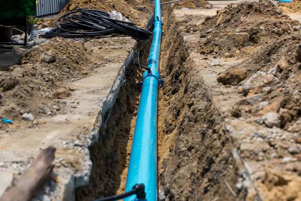 Blue PVC pipe for the basement waste water drainage