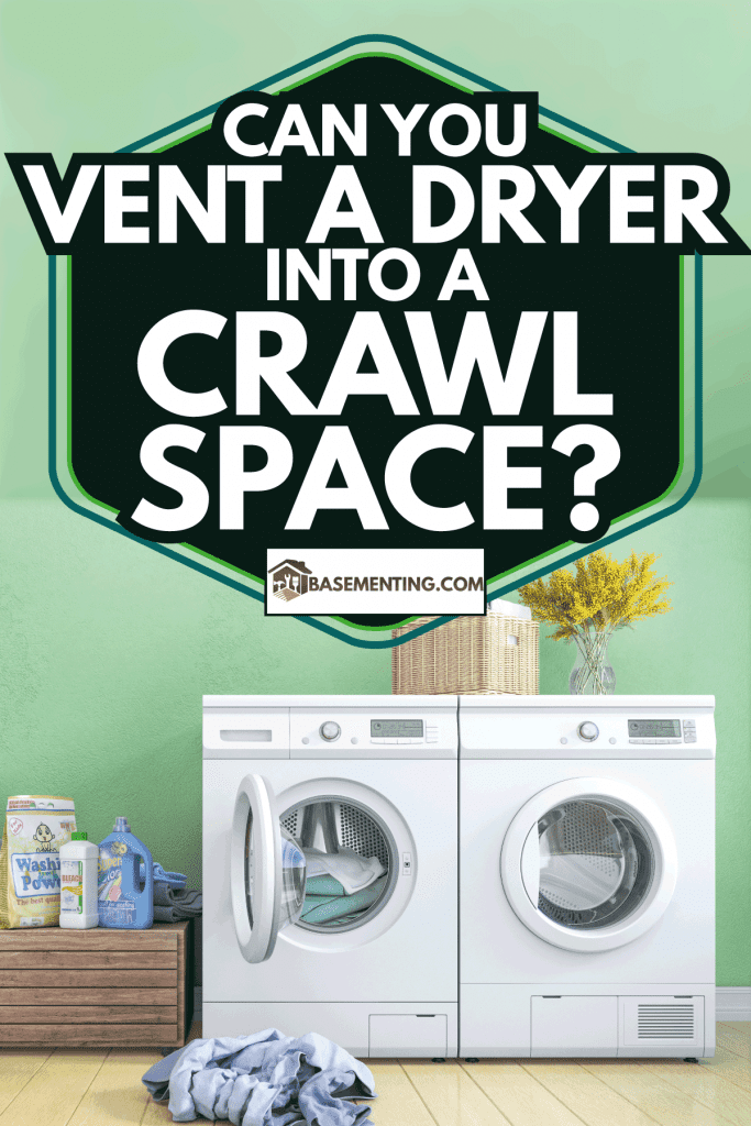Laundry room with green wall basket flowers wooden floor and shelving. Can You Vent A Dryer Into A Crawl Space